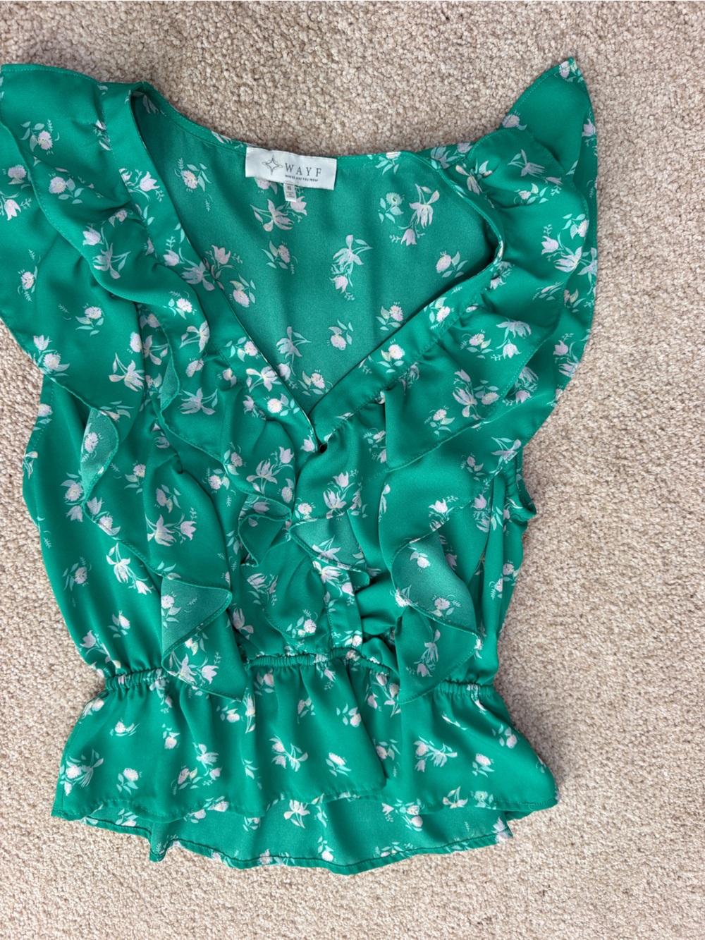 WAYF Teal Green Floral Sleeveless blouse